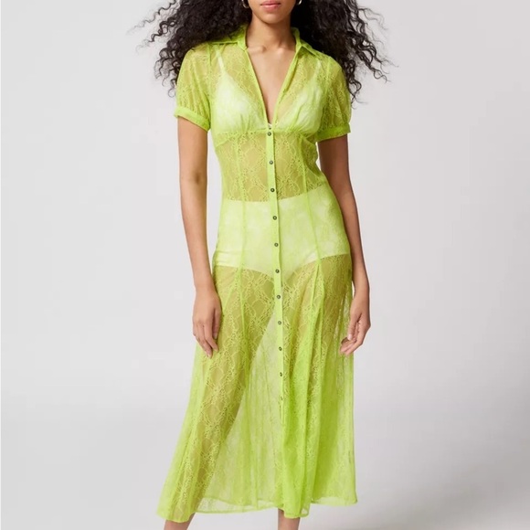 NWT UO Connie Sheer Lace Midi Dress - Picture 2 of 6